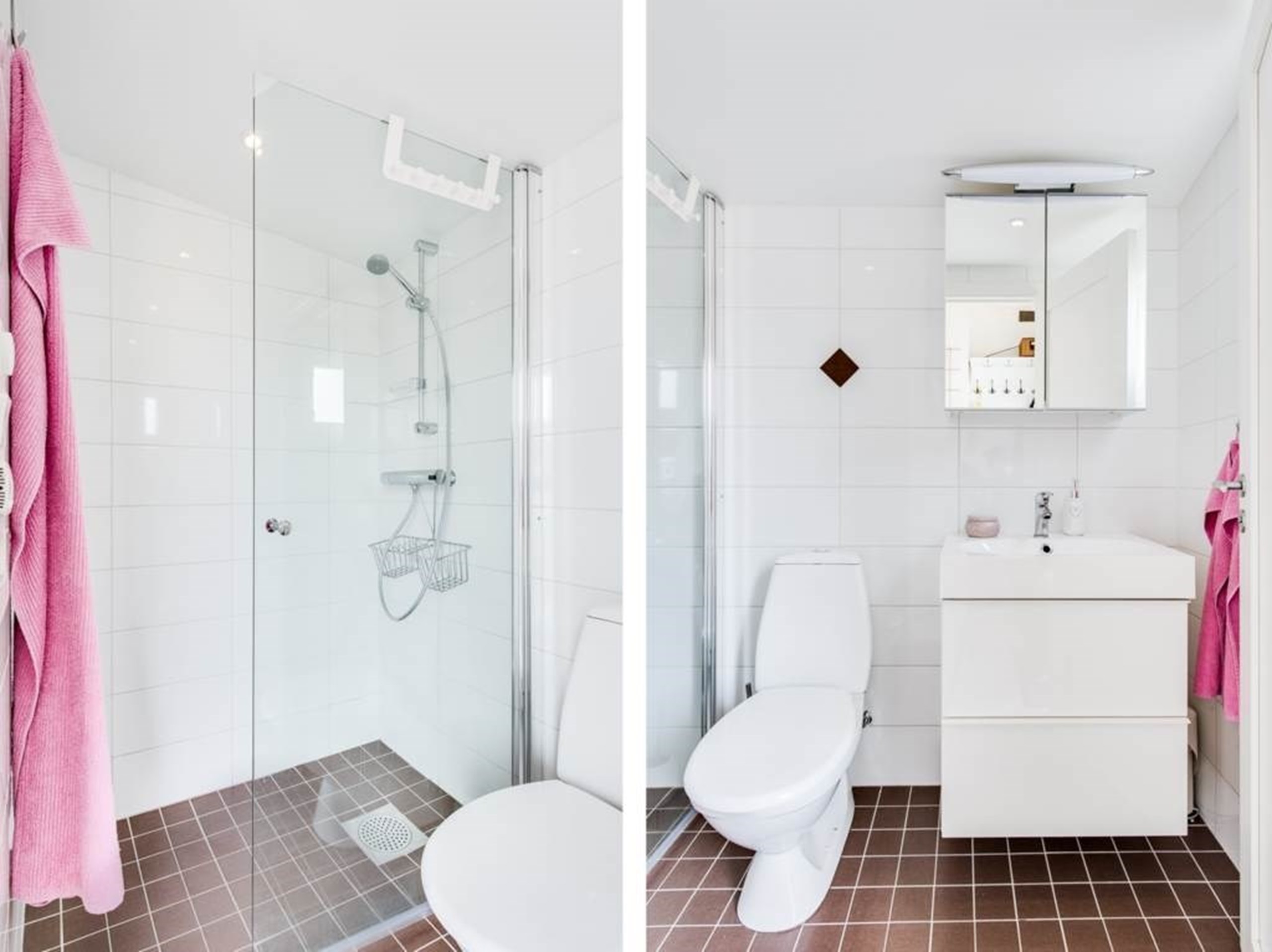 Helkaklad WC med dusch och golvvärme.